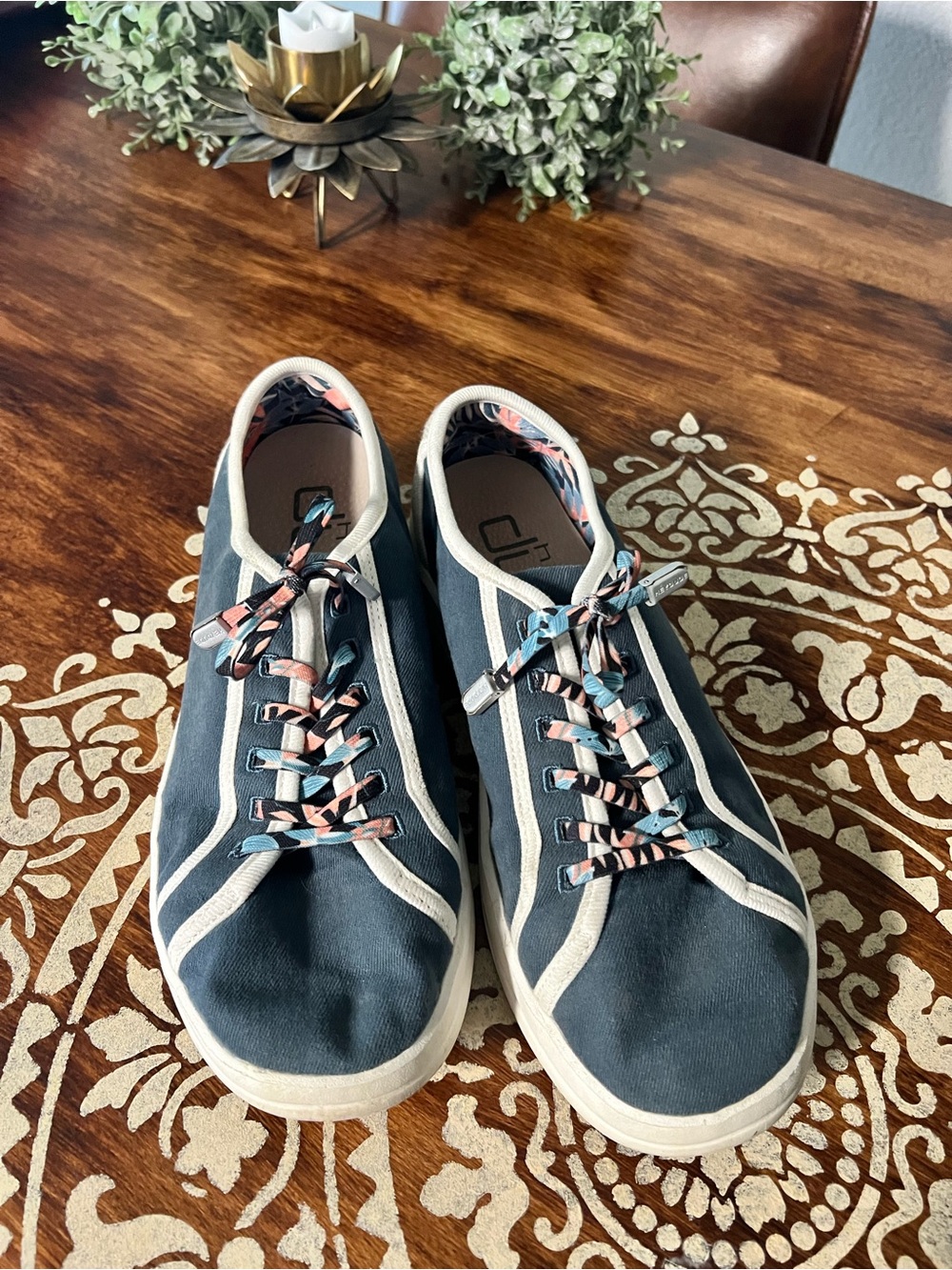 HEY DUDE Blue Canvas Casual Sneakers with Pink & Blue Accents
